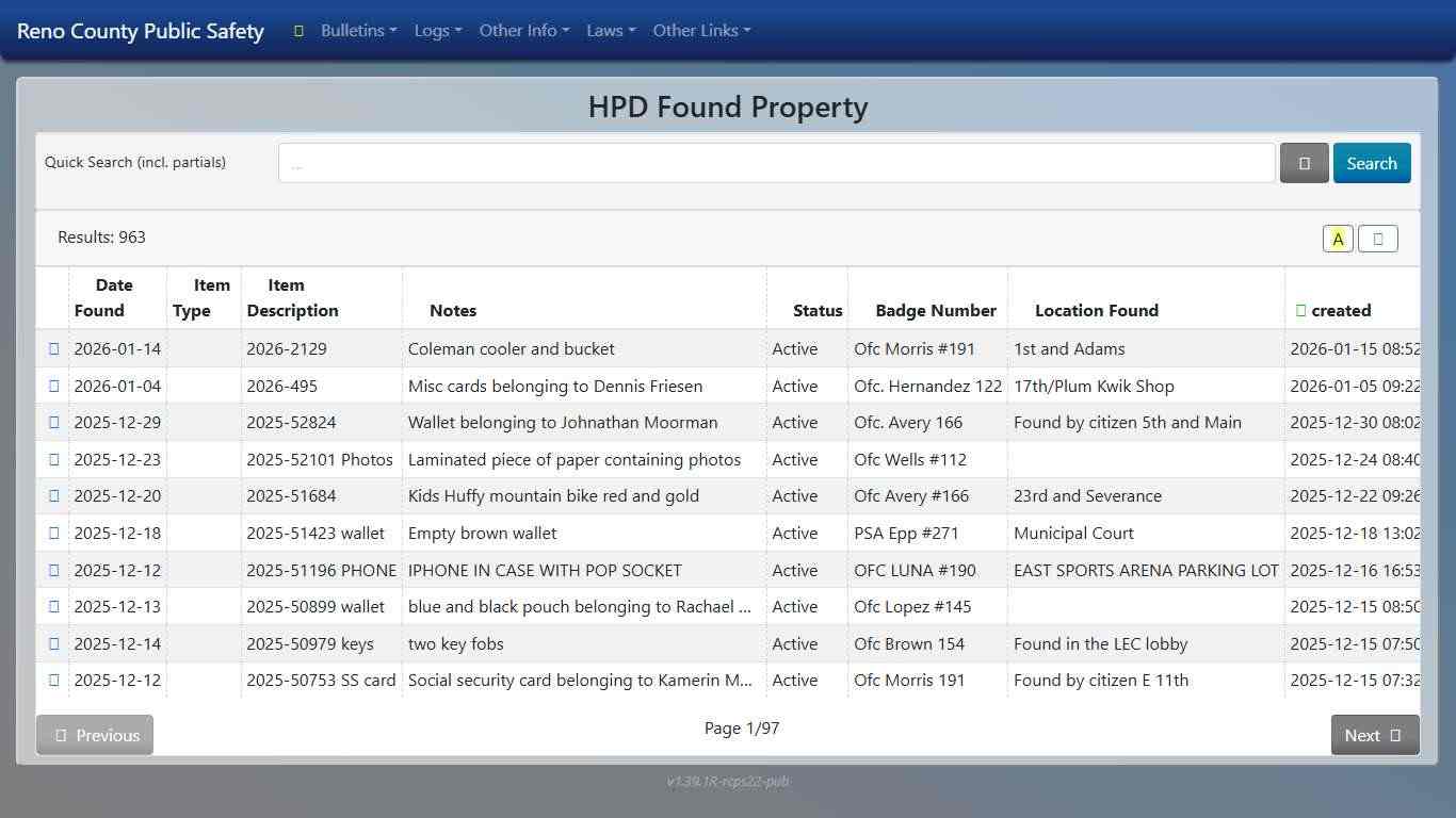 Log Search | Reno County Public Safety