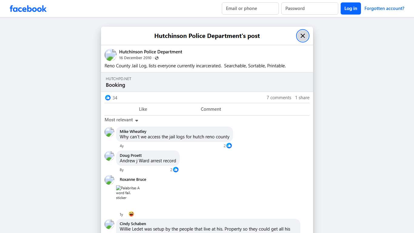 Reno County Jail Log, lists... - Hutchinson Police Department | Facebook